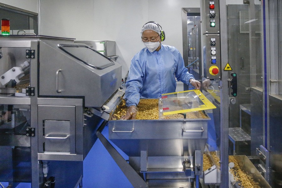 A staff member works in a primary packaging workshop at Bayer HealthCare Company Limited Qidong Branch in Qidong, east China's Jiangsu Province, Dec. 2, 2020. (Xinhua/Zhang Yuwei) XxjhmeE007098 20210521 CBMFN0A002