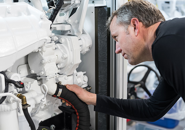Alternative propulsion concepts, fuels and energy sources as well as regulatory changes require properly trained crew for the yacht segment. T1 Yacht 511 mechnic checking yacht engine tcm71 251559