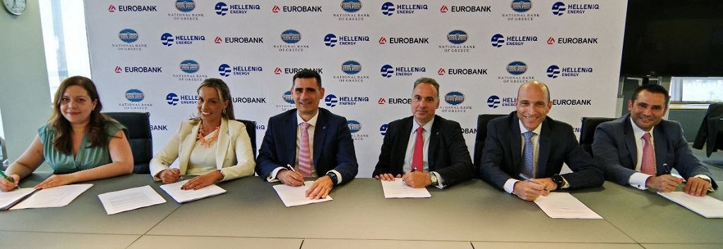 From the left, Ms Christine Mitou, Associate Director / Energy Project Finance / Structured Financing, Corporate &amp; Investment Banking at the National Bank of Greece, Ms Argiro Banila, Head of Structured Financing, Corporate &amp; Investment Banking at the National Bank of Greece,  the Group CFO at HELLENiQ ENERGY Mr Vassilis Tsaitas, the Deputy CEO at HELLENiQ ENERGY Mr George Alexopoulos, the Deputy General Manager at Eurobank &amp; Head of Structured Finance Mr Spiros Venetsianos and next to him Mr George Anomeritis, Head of Project Finance at Eurobank.