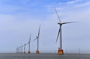 Photo taken on May 16, 2021 shows the offshore wind farm near the Zhoushan Islands, east China's Zhejiang Province. (Photo by Shen Lei/Xinhua)