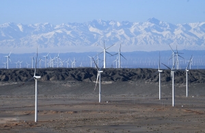 Photo taken on Oct. 23, 2019 shows the Nanfeng wind farm in Hami, northwest China's Xinjiang Uygur Autonomous Region. (Xinhua/Zhao Ge)