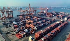 This aerial photo taken on July 19, 2023 shows a container terminal of Tangshan Port in Tangshan, north China's Hebei Province. (Xinhua/Yang Shiyao)