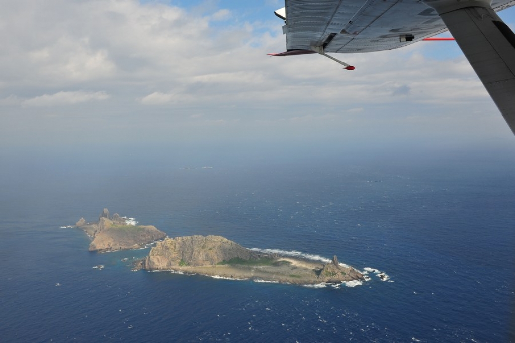 File photo taken on a marine surveillance plane B-3837 shows the Diaoyu Islands and nearby islands. (Xinhua)